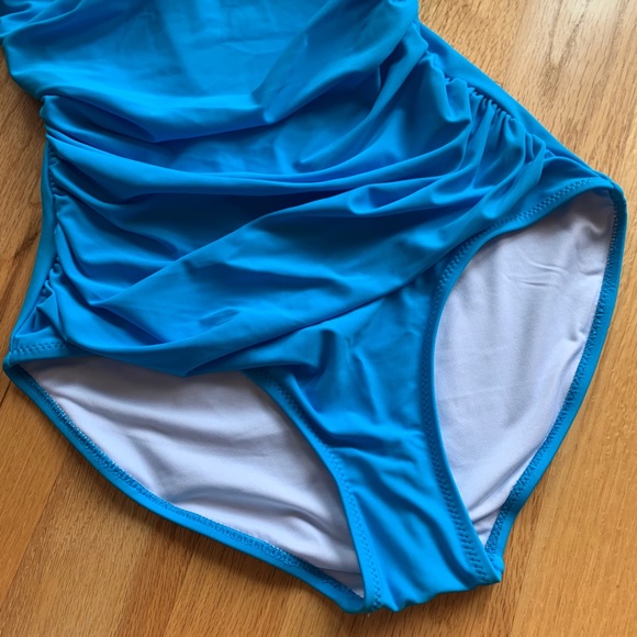 Shophopes blue deep vneck ruched one piece swim - Picture 2 of 7